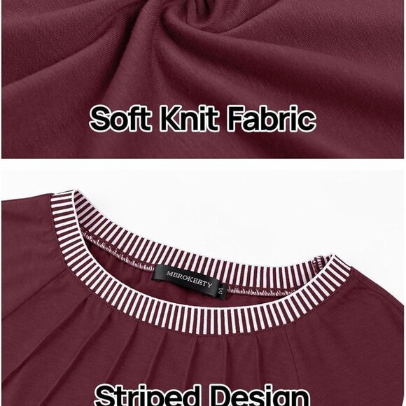 2024 Fall Women's Long Sleeve Top - Pleated, Crew‎ Neck, Color Block, Casual Fit - Picture 5 of 6